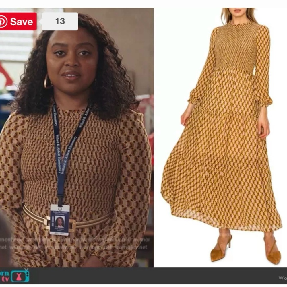 Lightly Worn Elegant Brown Patterned Maxi Dress